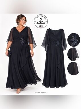 Mother of the Bride dress.  Black sleeveless with sheer sleeve overlay.